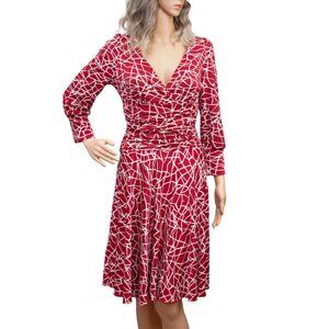 BCBG Max Azria Red Abstract Print Ruched Dress | Size S